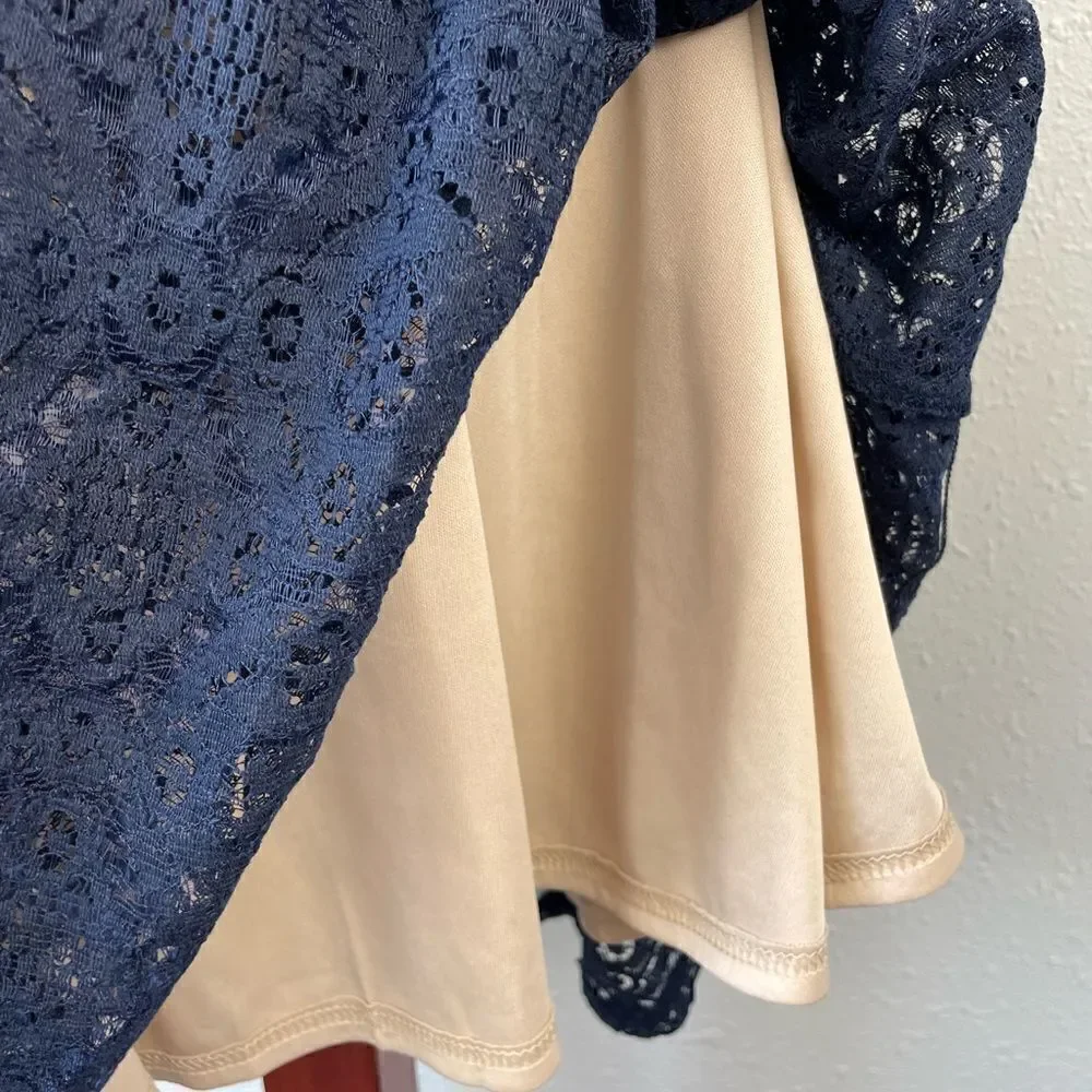 Sharagano Navy Blue Lace Midi Dress Size 12 EUC - Picture 3 of 9